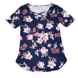 Navy Floral Women's Fitted T-Shirt - small
